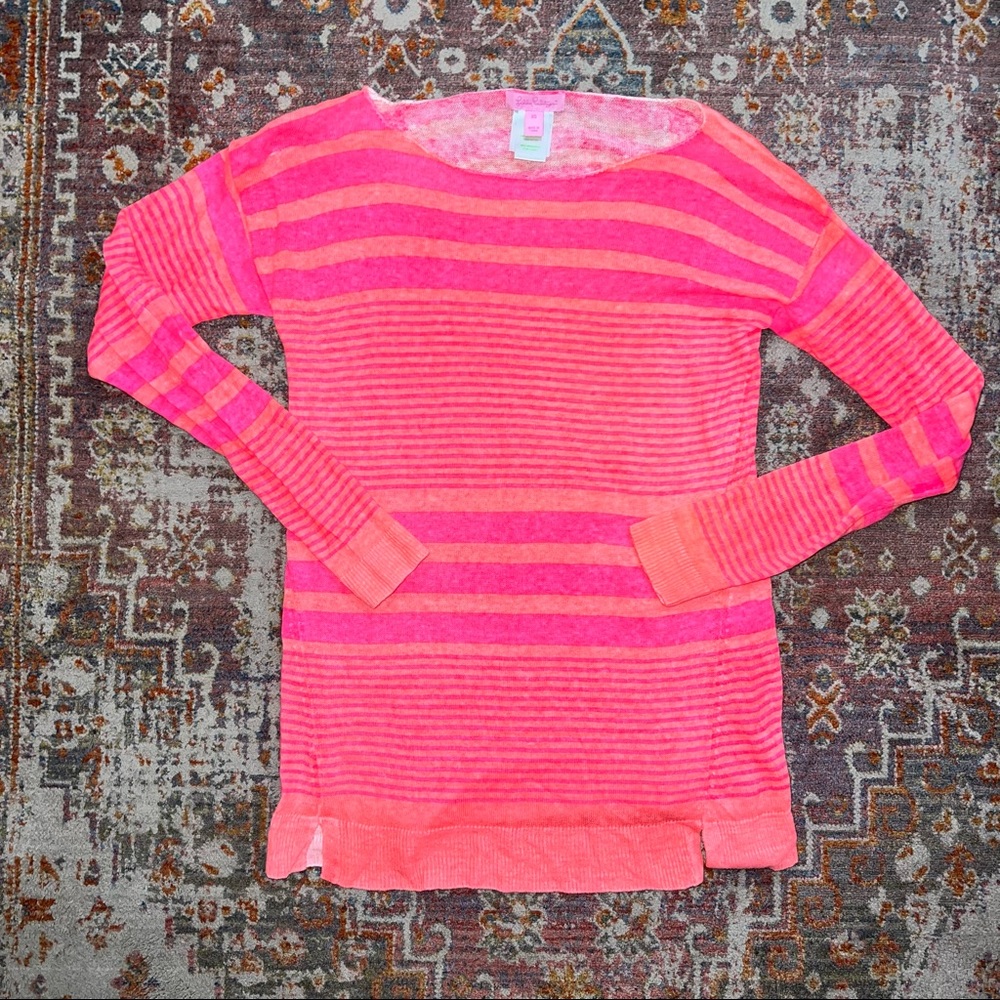 Lilly Pulitzer Womens Pullover Sweater Pink Coral Striped Long Sleeve Size XS